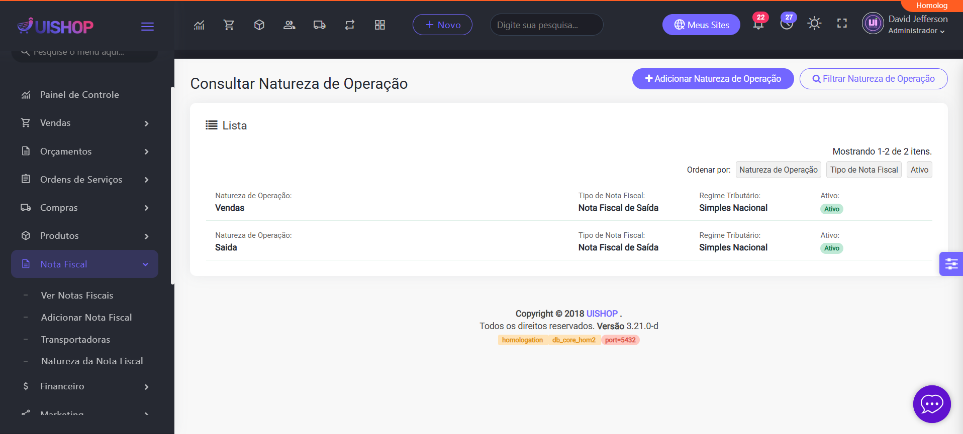 Natureza da Operação